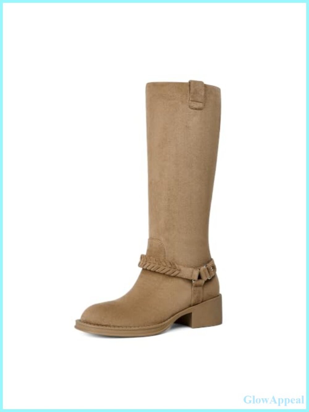 Women's Knee High Boots Chunky Block Heel Braided Strap Faux Suede